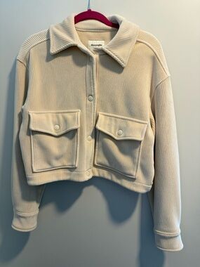 Abercrombie & Fitch Cream Cropped Corduroy Velour Jacket